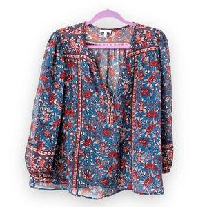 Joie Silk Sheer Popover Tunic Size Medium Boho Floral‎ Cottagecore Spring Blouse